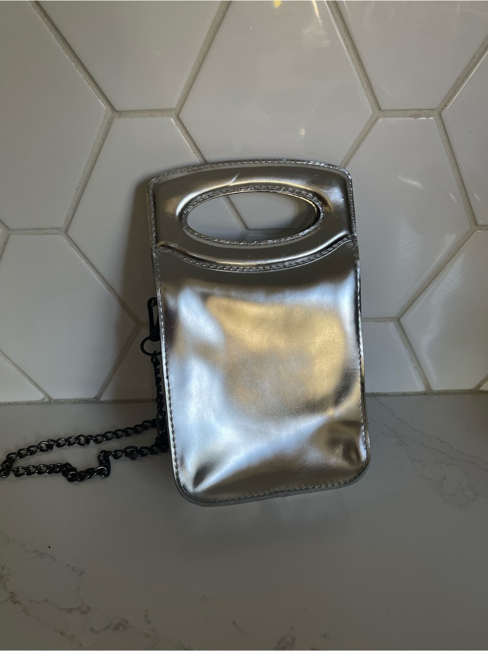 Madewell Silver Specchio Leather Toggle Phone Bag